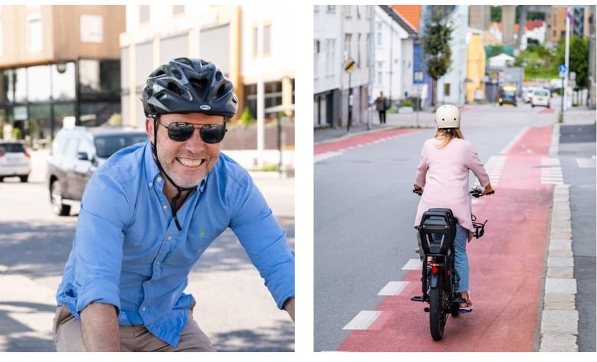 Bilde av mann og dame som sykler